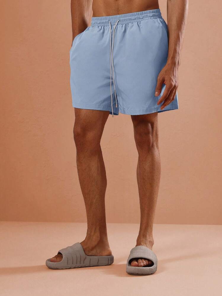 Mid Length Swimming Trunks With Elastic Drawstring Waistband