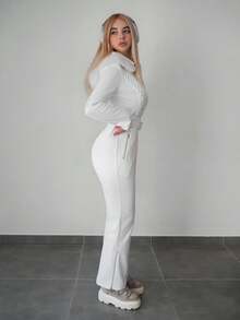 Sweetina 女式白色连帽加厚连体衣，带人造毛领，适合冬季滑雪 - 白色 - 查看 3