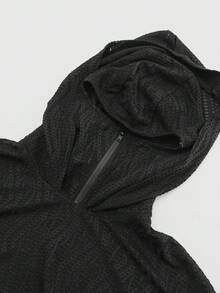 PAVTROS 1 件男士宽松连帽运动衫，做旧纹理面料，黑色短款连帽衫，年轻人休闲日常穿着，秋冬，街头风格，送给丈夫、男朋友或朋友的绝佳礼物 - 黑色 - 查看 8