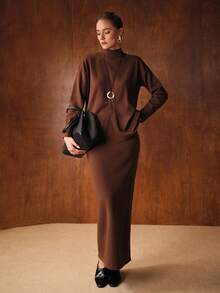 MOTF PREMIUM Chân váy len maxi cạp cao - màu nâu - Xem 9