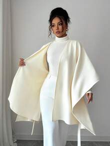 Selianne 25-30+ Days Casual Autumn/Winter Batwing Sleeve Waist Cinched Mid-Length Elegant Overcoat - Apricot - View 6