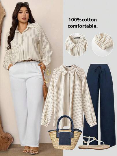 Zelara قميص كاجوال بأكمام راجلان طويلة أحادي الصدر مقاس كبير للنساء، مخطط، قمصان وبلوزات مقاس كبير للنساء في فصل الخريف، كاجوال للعمل المكتبي، قميص أزرار للنساء، قمصان للمعلمات بطراز العملة القديمة