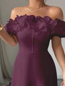 Vestido blanco de línea A sin tirantes con flores 3D elegante y francés, adecuado para citas, salidas, vacaciones, jardines, reuniones familiares, Día del Trabajo, banquetes, fiestas, bodas, días festivos, Día de la Independencia, regreso a la escuela, atuendo de maestro, Halloween, Acción de Gracias - Ciruela roja - Ver 4