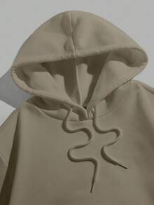 EURMUSE Cotton Men Pocket Front Solid Casual Drawstring Hoodie - Krem - View 3