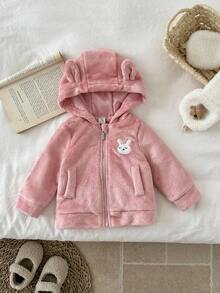 SHEIN Baby Girl Coat Casual Style Long Sleeve Fall Outfits For Girl Rabbit-Embroidery Warmer Jacket Winter - Pink - View 1