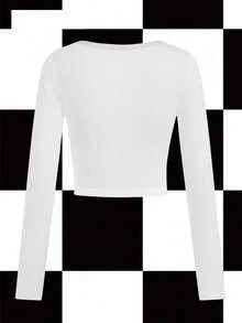 Shutterstock Women's Skeleton & Demon Wings Ombre Print Long Sleeve Round Neck T-Shirt, Suitable For Halloween, Y2K Street Party, Autumn/Winter - White - View 2