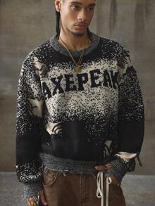 AXEPEAK Distressed Vintage American Style Sweater For Men, For Fall Winter - Multicolor - View 3