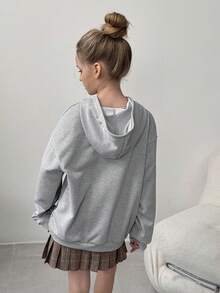 Lässiger, weiter Sweatshirt für Tween Mädchen, Langarm Sweatshirt mit Buchstaben-Grafik, vielseitiger melierter Grau, passend zu Jogginghosen, Jeans, Latzhosen, Jacken - Hellgrau - Übersicht 2