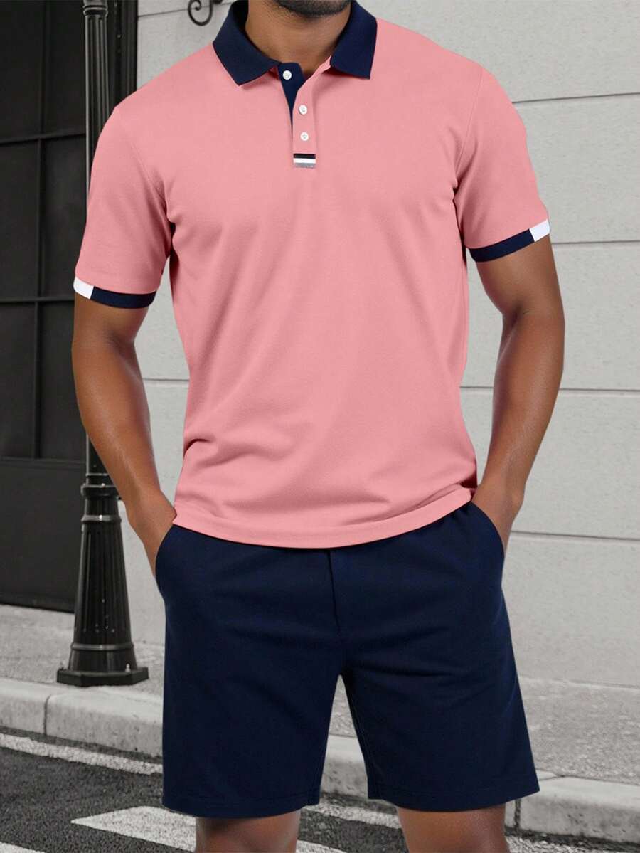 Manfinity Homme Męska koszulka polo z krótkim rękawem w bloki kolorów, casualowa, dojazdowa, zestaw ze spodenkami - Wielokolorowe - Zobacz 1