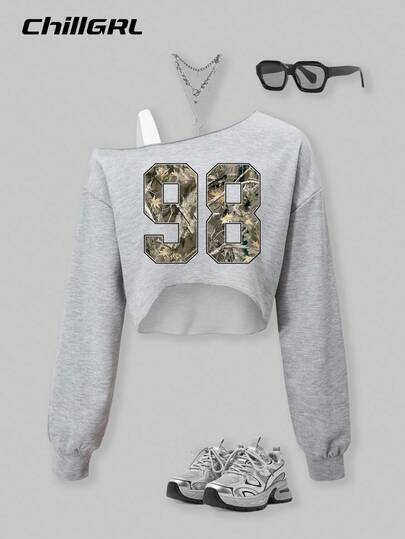 SHEIN ChillGRL Casual Asymmetrical Long Sleeve Sweatshirt For Teenage Girls Fall Winter