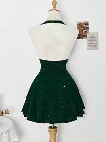 SHEIN Clasi 适合派对和节日的优雅女士闪亮露背连衣裙 - 墨綠色 - 查看 2