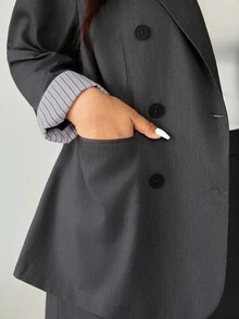 Easura Plus Size Casual Fashionable High-End Elegant Striped Patchwork Double-Breasted Blazer & Skirt 2 Pieces Set Fall Cloth For Women Autumn, Blazer Skirt Set