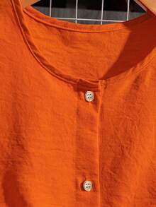 GlowEve Đầm dài vừa phải cài nút phía trước màu trơn thường ngày dành cho nữ - trái cam - Xem 4