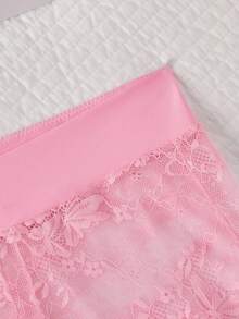 SHEIN 2 件性感内衣套装：粉色透明蕾丝胸罩和喇叭裤 - 粉色 - 查看 7
