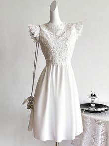 SHEIN Sweetra Young 少女拼接蕾絲荷葉邊袖口洋裝