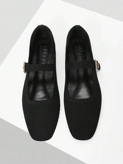 MOTF 女士简约黑色方头平底鞋，舒适