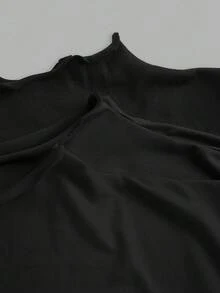 SHEIN EZwear 3 件套女式黑色高领荷叶边修身休闲长袖长 T 恤套装，适合秋冬分层穿着 - 黑色 - 查看 8