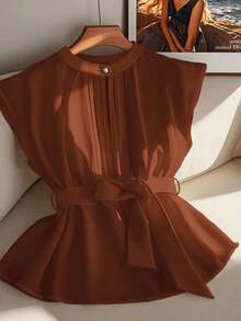 GlowEve CURVE Elegant Summer Vacation Shirts For Plus-Size Ladies - Coffee Brown - View 1