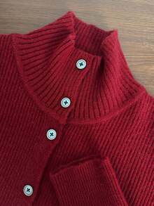 INAWLY Autumn/Winter High Neck Long Sleeve Knitted Cardigan, Versatile & Elegant