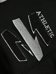 RueChic Tween Boy Letter Embroidery Kangaroo Pocket Hoodie - Black - View 4