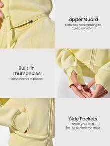 GLOWMODE Fleece Cozy Soft Ribbed Cuffs Hem Thumbholes Detachable Hood Cropped Zip-Up Sweatshirt Daily Casual Wear