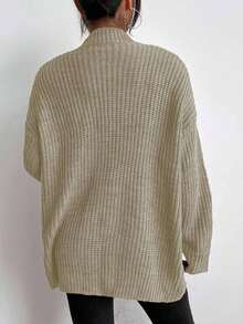 EMERY ROSE Áo khoác cardigan dáng rộng tay dài trễ vai màu trơn cho nữ, mùa thu - Màu be - Xem 2