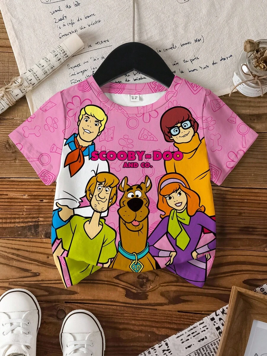 SCOOBY-DOO X SHEIN Camiseta de manga corta con gráfico de figura de dibujos animados para niña - Blanco - Ver 1