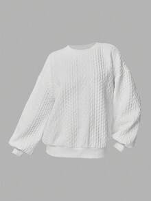 SHEIN Girlism Teen Girls' Casual Textured Solid Color Loose Fit Crew Neck Sweatshirt, Autumn Fall Winter - White - View 3