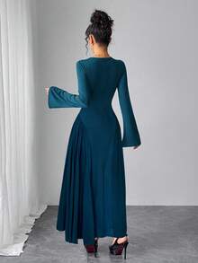 Modelyn 女士优雅孔雀蓝褶饰摆裙 - 藍色 - 查看 6