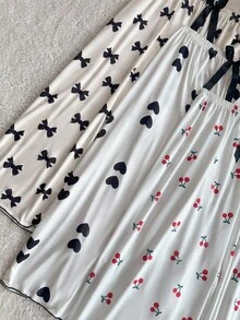 SHEIN 3件装大码牛奶丝七分裤，蝴蝶结、爱心和樱桃印花 - 彩色 - 查看 5