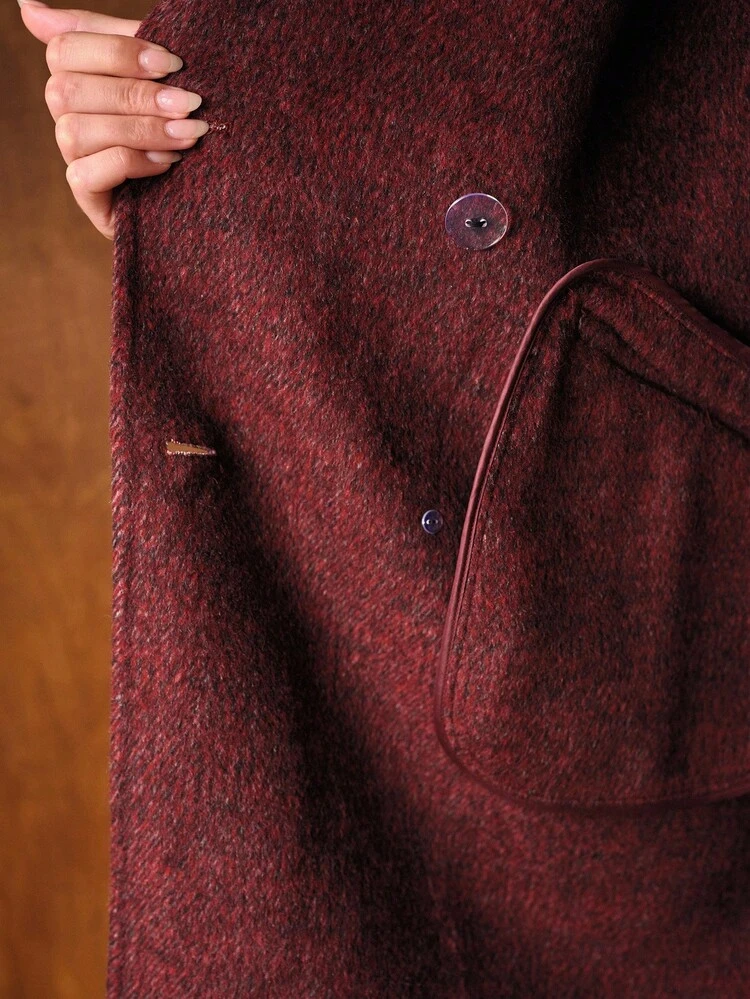 ELEGANT COMMUTER WARM HERRINGBONE DOUBLE-FACED WOOL OVERCOAT, AUTUMN/WINTER