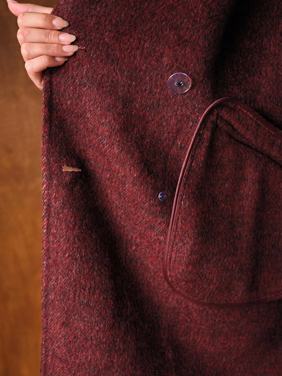 WOOL BLEND ELEGANT COMMUTER WARM HERRINGBONE DOUBLE-FACED OVERCOAT, AUTUMN/WINTER