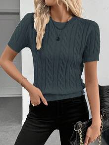 EMERY ROSE Blogger-Inspired Twist Rope Decor Round Neck Knit Sweater, Versatile, Autumn/Winter