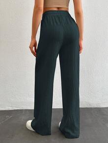 SHEIN Tall Tall Women's Solid Color Long Waist Drawstring Pants - Army Green - View 2