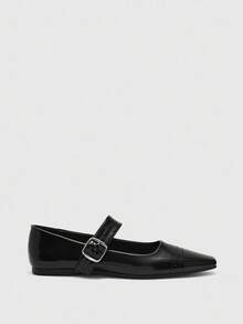 CUCCOO BIZCHIC Women's Fashion Simple Elegant Square Toe Buckle Flat Shoes - Black - View 7