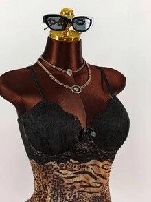 Amplova 大码女式蕾丝杯细节热带花卉网眼紧身迷你连衣裙 - 彩色 - 查看 5