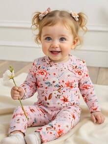 Cozy Pixies Baby Mädchen Floral Muster Eng anliegendes Pyjama Set - Langarm Top und Leggings mit Gummibund