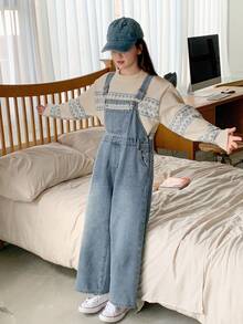 Dazy Kids 女童牛仔背带裤和连体裤，秋季服装 - 藍色 - 查看 5