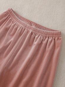 3 件套女童彩色开衫、荷叶边袖上衣和裤子睡衣套装（含吊带背心） - 粉色 - 查看 4