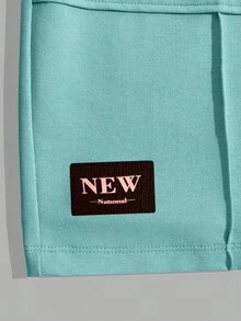 RueChic Men Cottonline Patched Pocket With A Label Drawstring Waist Regular T-Shirt & Short Two Pieces - Baby Blue - View 5