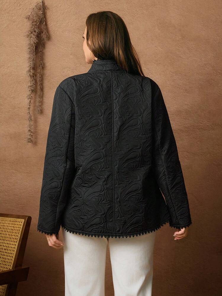 Plus Size Textured Casual Jacket Women Coats Plus Size, Black Jacket, Winter Coats  For Going Out, Casual, Autumn/Winter,2025 New