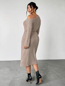 Firerie Große Größen Herbst/Winter Neue Mode Rundhals Sexy schräge Schulter Off-Shoulder Zopfstrick Pulloverkleid