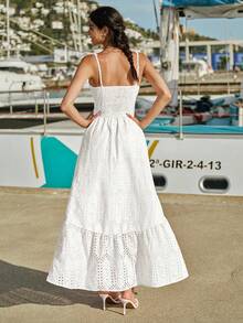 Enchnt Women's Vacation Burnout Embroidered Single-Breasted Casual Cami Dress - White - View 7