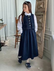 Dazy Kids 2pcs Tween Girls Sleeveless Round Neck Tank Top And Elastic Waist Pleated Skirt Set - Blue - View 3