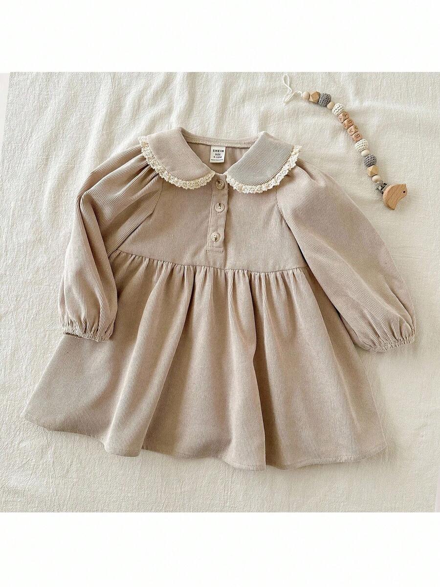 Loomiva 女婴彼得潘领长袖束腰连衣裙，百搭舒适