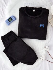 返校时尚青少年男童睡衣男童休闲套装 - 黑色 - 查看 3