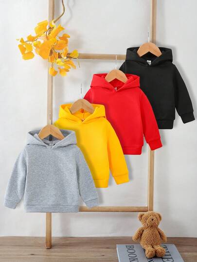 SHEIN Playful Pals 4件套男婴纯色保暖连帽长袖卫衣套装，秋冬季