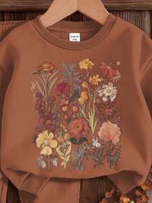 SHEIN Baby Girl Knitted Soft Loose Round Neck Pullover Sweatshirt Set, Casual Thickened For Autumn/Winter - Coffee Brown - View 4