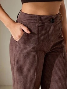 CLARA VERO Quần ống rộng nhung kẻ nâu sang trọng dành cho nữ có túi, hoàn hảo cho trang phục thoải mái và - màu nâu - Xem 4