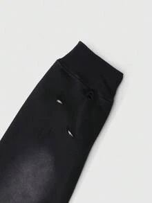 ROMWE MEN Casual 男女同款街头风格破洞图案拉链连帽卫衣，秋季 - 黑色 - 查看 5